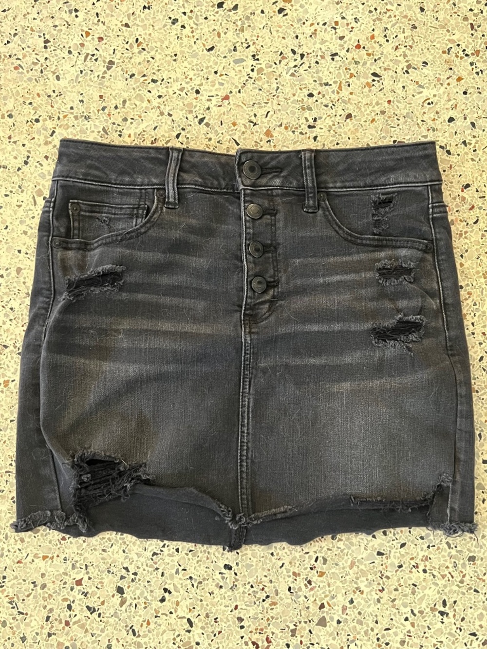 American Eagle Outfitters Black Distressed Denim Mini Skirt Size 8